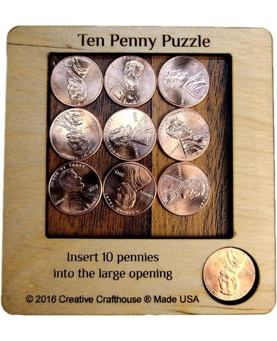 10 Penny Puzzle - A Circle Packing Problem - Ten Mint Pennies are Included $18.95 Brain Teaser Puzzles