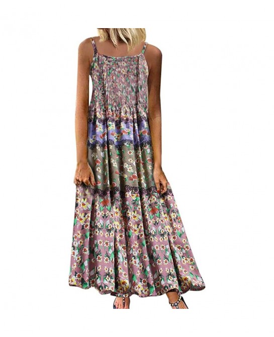 Women Plus Size Dress Summer Casual Loose Sleeveless Floral Print Daily Linen Bohemian Long Maxi Dress $25.95 Slumber Bags