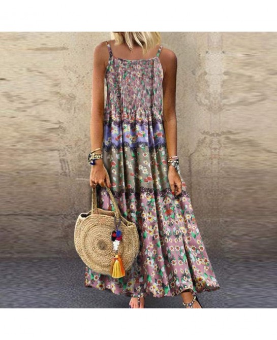 Women Plus Size Dress Summer Casual Loose Sleeveless Floral Print Daily Linen Bohemian Long Maxi Dress $25.95 Slumber Bags