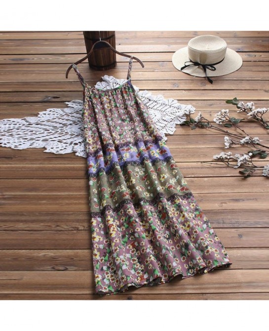 Women Plus Size Dress Summer Casual Loose Sleeveless Floral Print Daily Linen Bohemian Long Maxi Dress $25.95 Slumber Bags