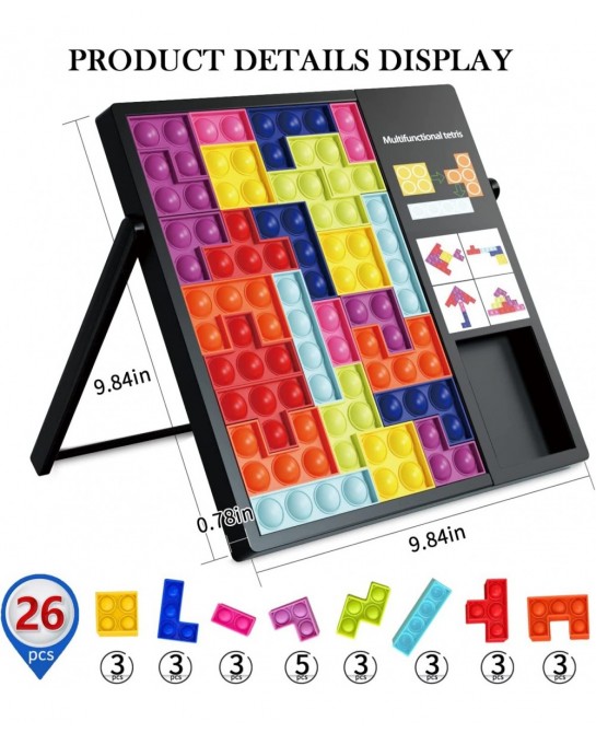 Pop Puzzle Fidget Toys Jigsaw Puzzle Game Push It Pop Fidget Toys Colorful 3D Russian Block Puzzle Stress Relief Silicone Pop...