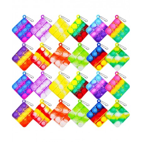 24Pcs Mini Pop Fidget Bubble Sensory Toy Pack Squeeze Keychain Toys Mini Push Pop Bubble Fidget Toy Simple Silicone Fidget St...