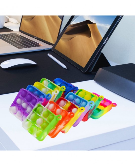 24Pcs Mini Pop Fidget Bubble Sensory Toy Pack Squeeze Keychain Toys Mini Push Pop Bubble Fidget Toy Simple Silicone Fidget St...