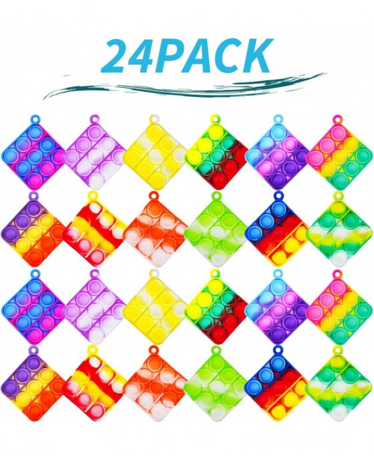 24Pcs Mini Pop Fidget Bubble Sensory Toy Pack Squeeze Keychain Toys Mini Push Pop Bubble Fidget Toy Simple Silicone Fidget St...