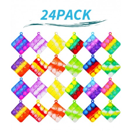 24Pcs Mini Pop Fidget Bubble Sensory Toy Pack Squeeze Keychain Toys Mini Push Pop Bubble Fidget Toy Simple Silicone Fidget St...