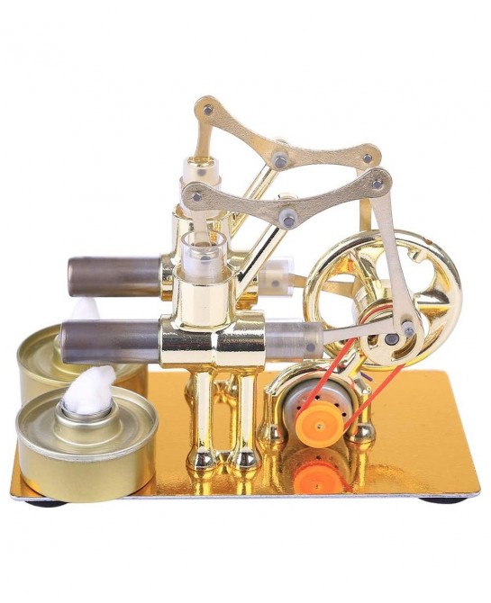 Metal Hot Double Cylinder Stirling Engine Model Bulb External Combustion Heat Steam Power Physics Science Experiment Engine M...