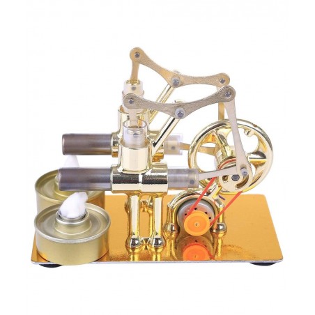 Metal Hot Double Cylinder Stirling Engine Model Bulb External Combustion Heat Steam Power Physics Science Experiment Engine M...