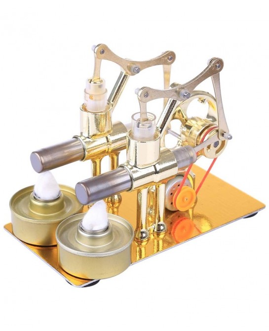 Metal Hot Double Cylinder Stirling Engine Model Bulb External Combustion Heat Steam Power Physics Science Experiment Engine M...