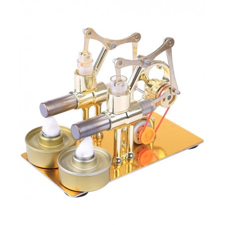 Metal Hot Double Cylinder Stirling Engine Model Bulb External Combustion Heat Steam Power Physics Science Experiment Engine M...
