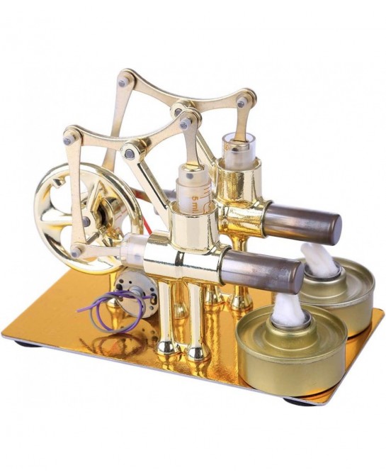 Metal Hot Double Cylinder Stirling Engine Model Bulb External Combustion Heat Steam Power Physics Science Experiment Engine M...
