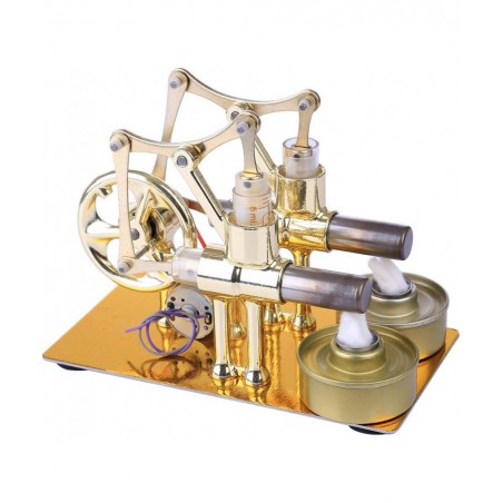 Metal Hot Double Cylinder Stirling Engine Model Bulb External Combustion Heat Steam Power Physics Science Experiment Engine M...