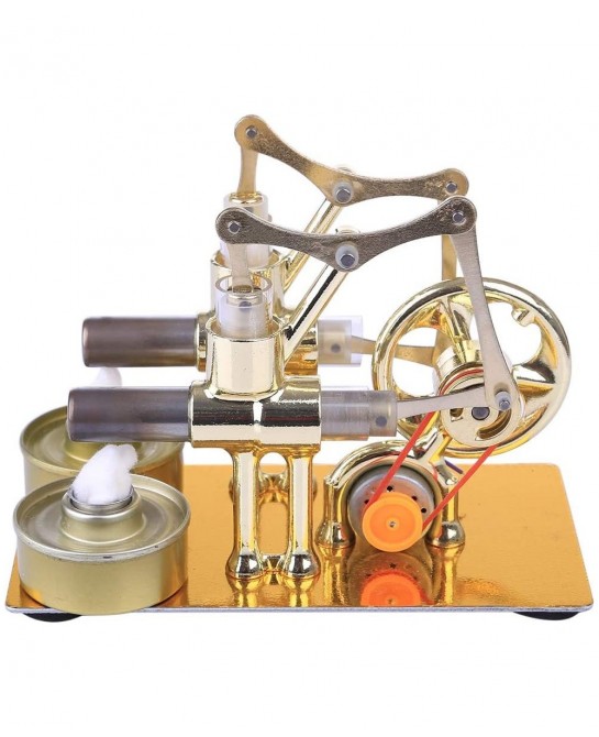 Metal Hot Double Cylinder Stirling Engine Model Bulb External Combustion Heat Steam Power Physics Science Experiment Engine M...