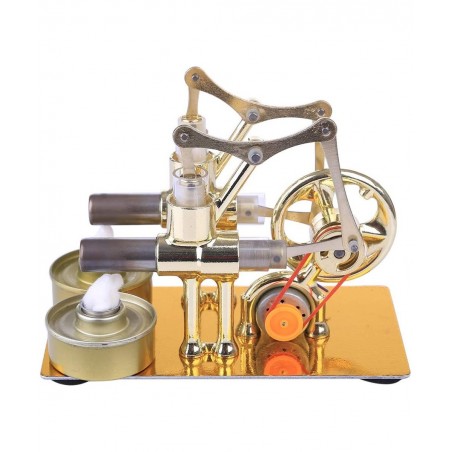 Metal Hot Double Cylinder Stirling Engine Model Bulb External Combustion Heat Steam Power Physics Science Experiment Engine M...