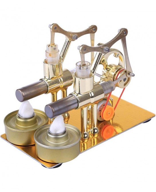 Metal Hot Double Cylinder Stirling Engine Model Bulb External Combustion Heat Steam Power Physics Science Experiment Engine M...