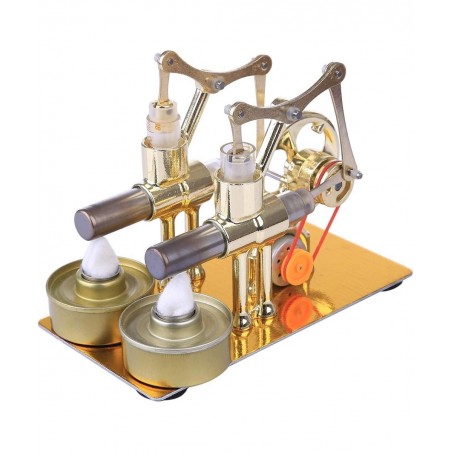 Metal Hot Double Cylinder Stirling Engine Model Bulb External Combustion Heat Steam Power Physics Science Experiment Engine M...