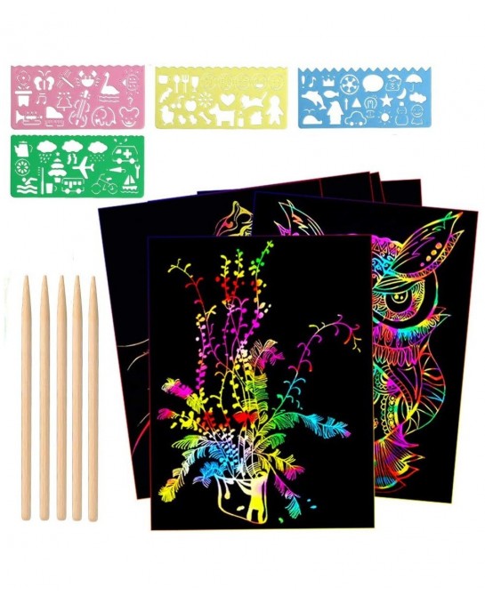 Scratch Art Paper Set 30 Piece(7.2IN x 5IN) Rainbow Magic Scratch Paper Craft Kit for Kids Black Scratch Off Art Crafts Notes...