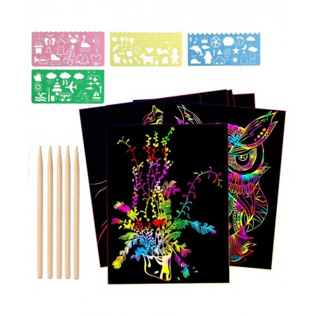 Scratch Art Paper Set 30 Piece(7.2IN x 5IN) Rainbow Magic Scratch Paper Craft Kit for Kids Black Scratch Off Art Crafts Notes...