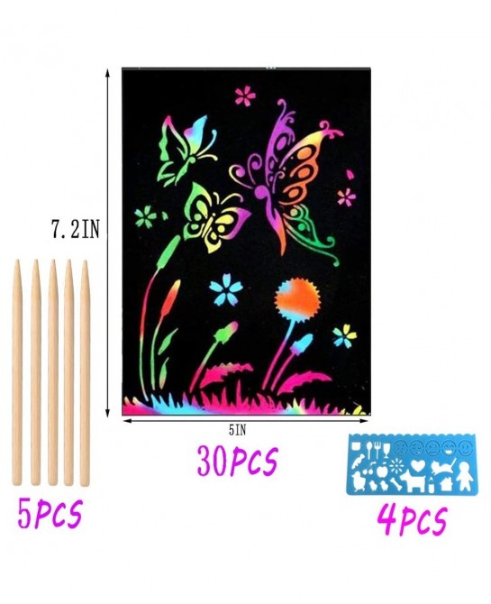 Scratch Art Paper Set 30 Piece(7.2IN x 5IN) Rainbow Magic Scratch Paper Craft Kit for Kids Black Scratch Off Art Crafts Notes...