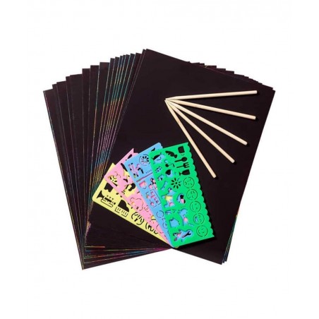 Scratch Art Paper Set 30 Piece(7.2IN x 5IN) Rainbow Magic Scratch Paper Craft Kit for Kids Black Scratch Off Art Crafts Notes...