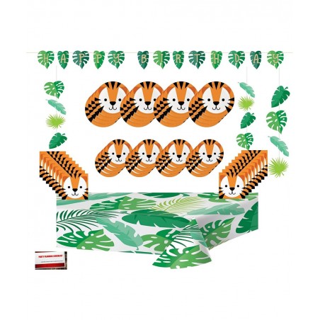 Tiger Jungle Forest Animal Premium Deluxe Birthday Party Supplies Decorations Ultimate Jumbo Bundle Pack for 16 Guests (Plus ...