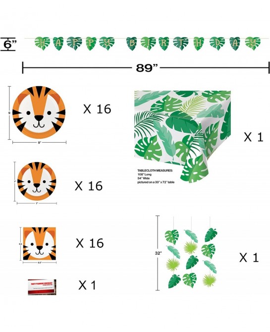 Tiger Jungle Forest Animal Premium Deluxe Birthday Party Supplies Decorations Ultimate Jumbo Bundle Pack for 16 Guests (Plus ...