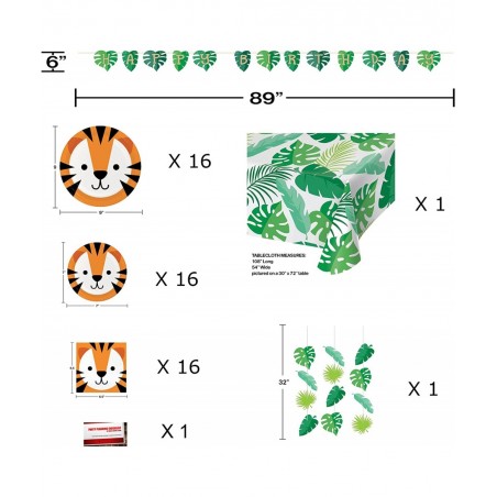 Tiger Jungle Forest Animal Premium Deluxe Birthday Party Supplies Decorations Ultimate Jumbo Bundle Pack for 16 Guests (Plus ...