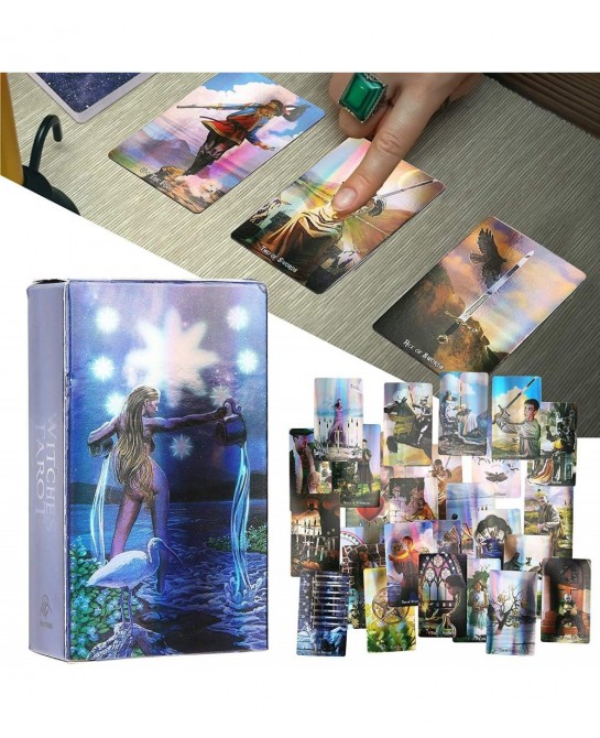 Entertainment Tools Witch Tarot Cards Deck Future Telling Game with Colorful Case Hologram Paper English Divination Card Unkn...