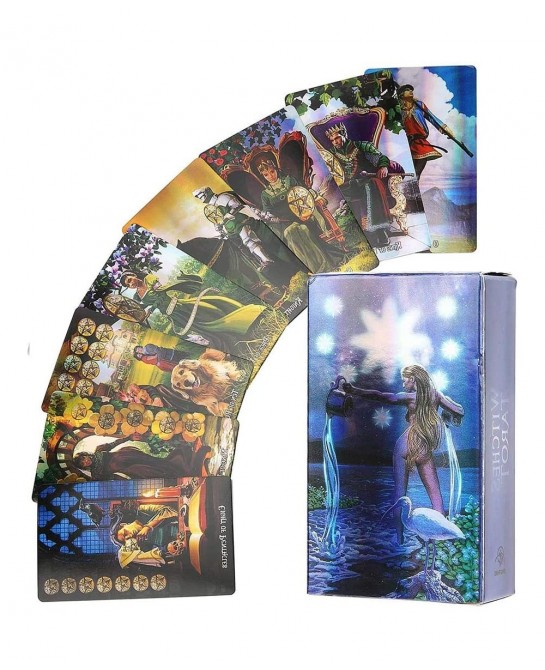 Entertainment Tools Witch Tarot Cards Deck Future Telling Game with Colorful Case Hologram Paper English Divination Card Unkn...