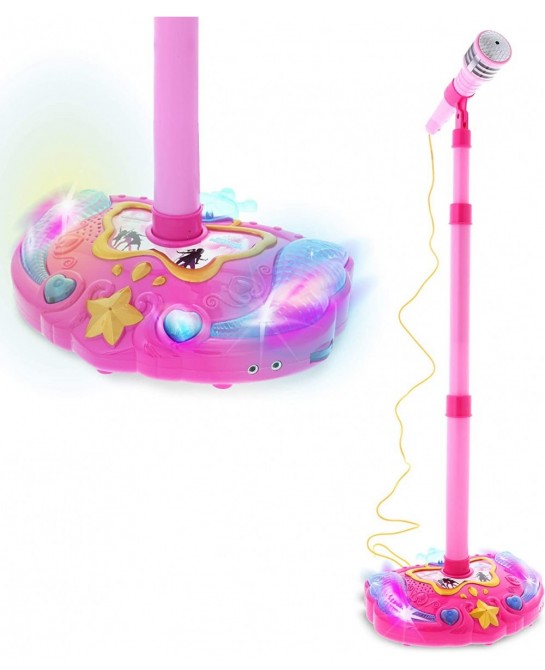 Super Star Playset Karaoke for Kids - Pink Microphone with Adjustable Mic Stand Buit-in Jack & Speaker for MP3 Player Play an...