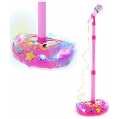 Super Star Playset Karaoke for Kids - Pink Microphone with Adjustable Mic Stand Buit-in Jack & Speaker for MP3 Player Play an...
