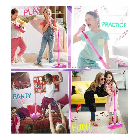 Super Star Playset Karaoke for Kids - Pink Microphone with Adjustable Mic Stand Buit-in Jack & Speaker for MP3 Player Play an...