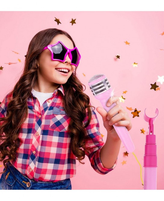 Super Star Playset Karaoke for Kids - Pink Microphone with Adjustable Mic Stand Buit-in Jack & Speaker for MP3 Player Play an...