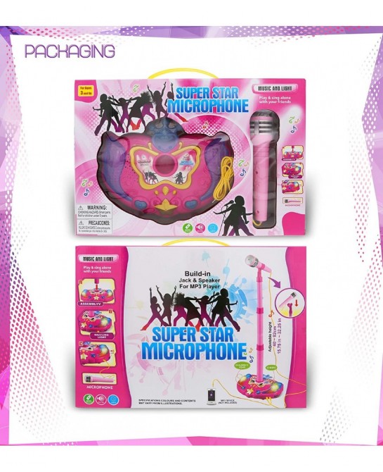 Super Star Playset Karaoke for Kids - Pink Microphone with Adjustable Mic Stand Buit-in Jack & Speaker for MP3 Player Play an...