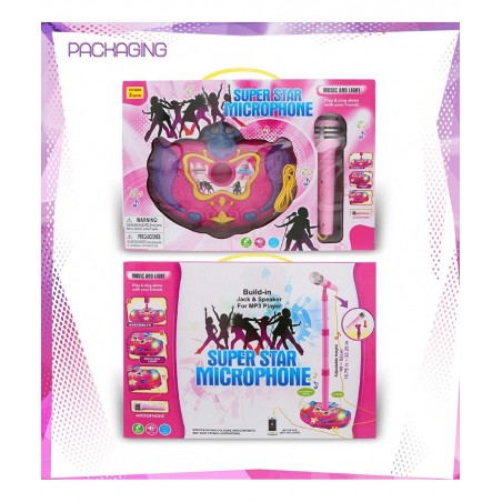 Super Star Playset Karaoke for Kids - Pink Microphone with Adjustable Mic Stand Buit-in Jack & Speaker for MP3 Player Play an...