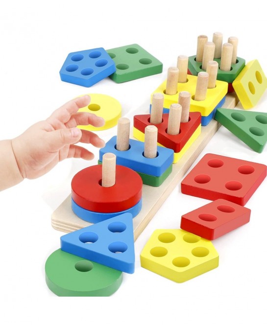 Wooden Sorting & Stacking Toy Montessori Toys for Toddler 1 2 3 Year Old Shape Sorter Preschool Educational Color Recognition...