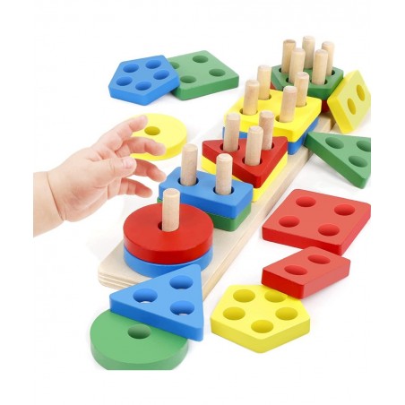 Wooden Sorting & Stacking Toy Montessori Toys for Toddler 1 2 3 Year Old Shape Sorter Preschool Educational Color Recognition...