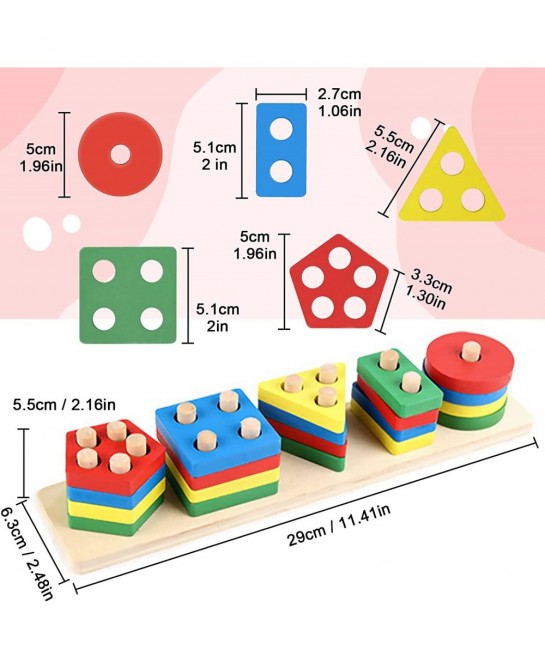 Wooden Sorting & Stacking Toy Montessori Toys for Toddler 1 2 3 Year Old Shape Sorter Preschool Educational Color Recognition...