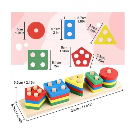 Wooden Sorting & Stacking Toy Montessori Toys for Toddler 1 2 3 Year Old Shape Sorter Preschool Educational Color Recognition...