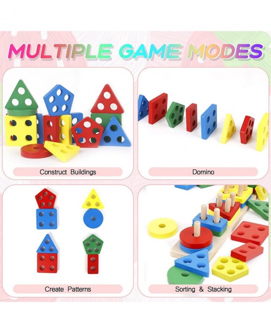 Wooden Sorting & Stacking Toy Montessori Toys for Toddler 1 2 3 Year Old Shape Sorter Preschool Educational Color Recognition...