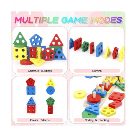 Wooden Sorting & Stacking Toy Montessori Toys for Toddler 1 2 3 Year Old Shape Sorter Preschool Educational Color Recognition...