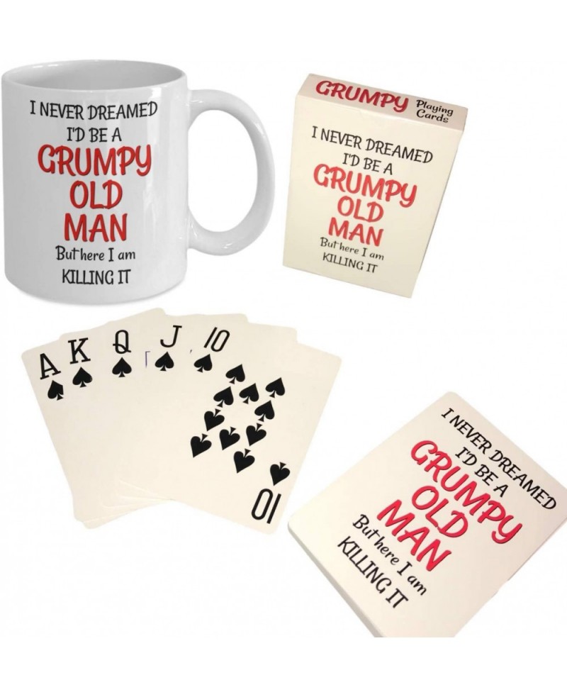 Grumpy Old Man Gag Gift Set - 50th 60th 70th 75th 80th Birthday - Mug and Jumbo Index Large Print Playing Cards for Seniors -...