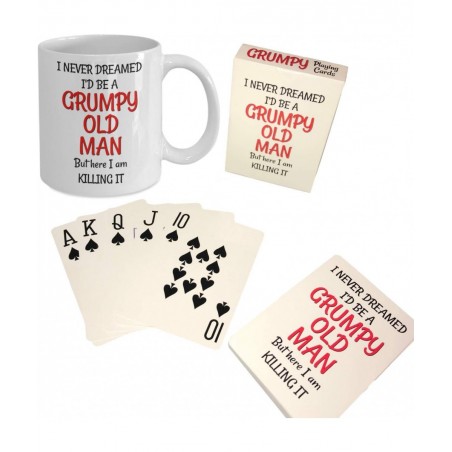 Grumpy Old Man Gag Gift Set - 50th 60th 70th 75th 80th Birthday - Mug and Jumbo Index Large Print Playing Cards for Seniors -...