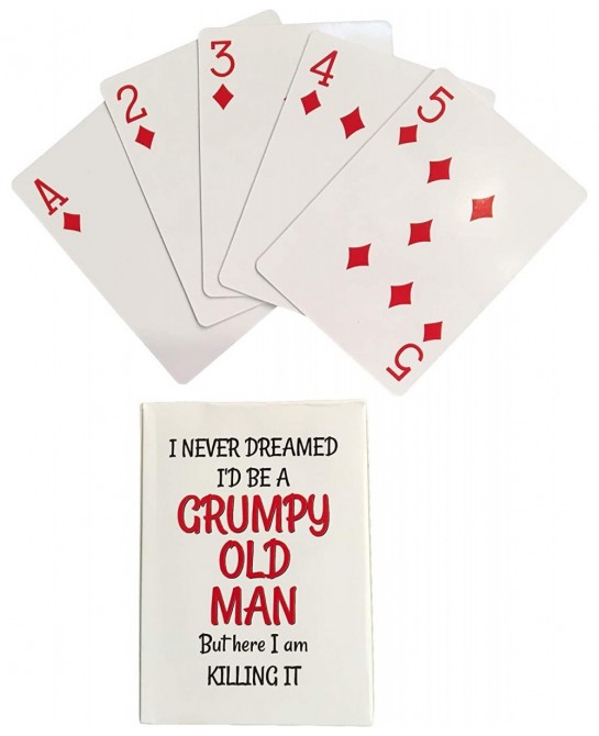 Grumpy Old Man Gag Gift Set - 50th 60th 70th 75th 80th Birthday - Mug and Jumbo Index Large Print Playing Cards for Seniors -...