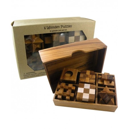 6 Wooden Puzzle Gift Set in A Wood Box - 3D Unique IQ Puzzles $51.69 Brain Teaser Puzzles