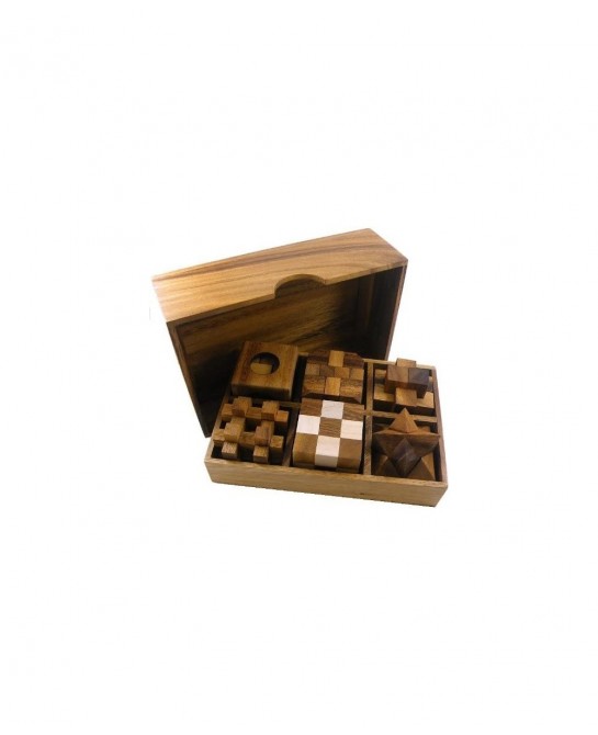 6 Wooden Puzzle Gift Set in A Wood Box - 3D Unique IQ Puzzles $51.69 Brain Teaser Puzzles