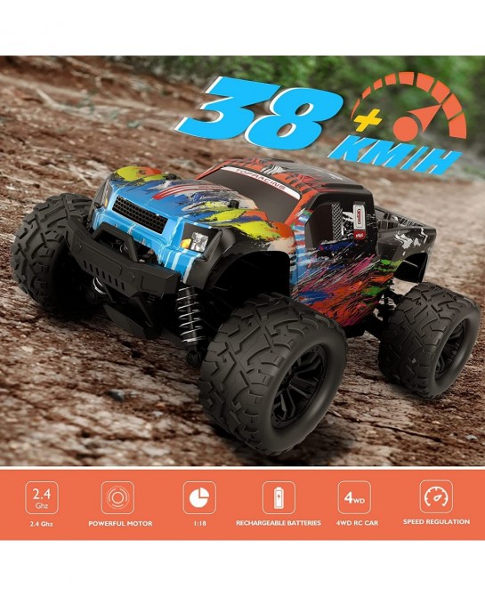 RC Cars RC Trucks for Kids Adults 1:18 Scale 38km/h 4WD High Speed Remote Control Car 2.4 Ghz All Terrain Remote Control Mons...