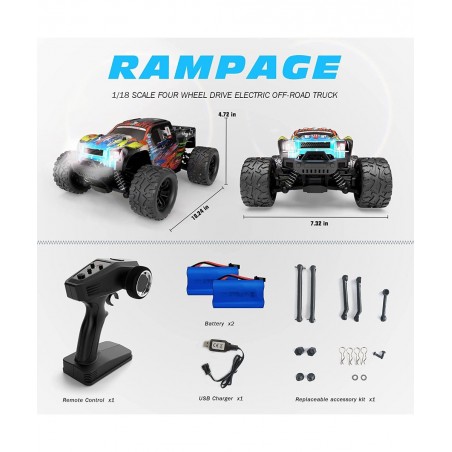 RC Cars RC Trucks for Kids Adults 1:18 Scale 38km/h 4WD High Speed Remote Control Car 2.4 Ghz All Terrain Remote Control Mons...