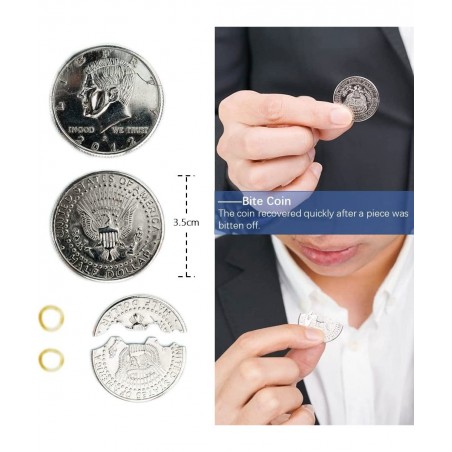 Magic Tricks Kit Including 4 Classic Tricks - Bite Coin Bite Cookies Disappearing Silk Fake Thumb Tip Magic Ring Chains for S...