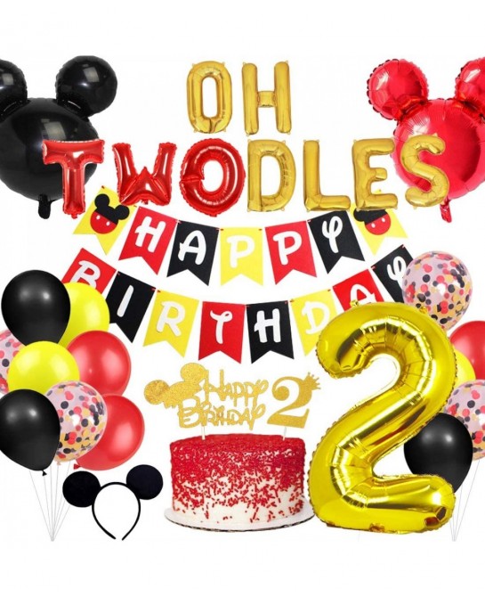 Cartoon Mouse Theme 2nd Birthday Party Decoration Set - Oh Twodles Second Birthday for Boy Cartoon Mouse Balloon Happy Birthd...