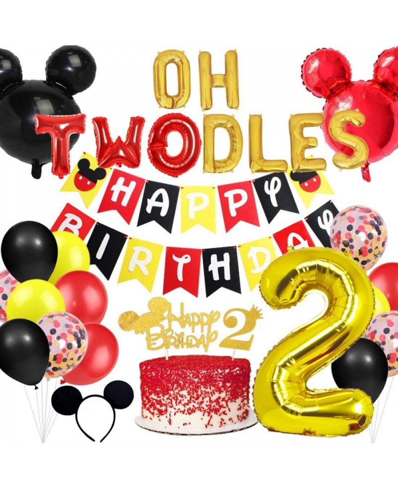 Cartoon Mouse Theme 2nd Birthday Party Decoration Set - Oh Twodles Second Birthday for Boy Cartoon Mouse Balloon Happy Birthd...